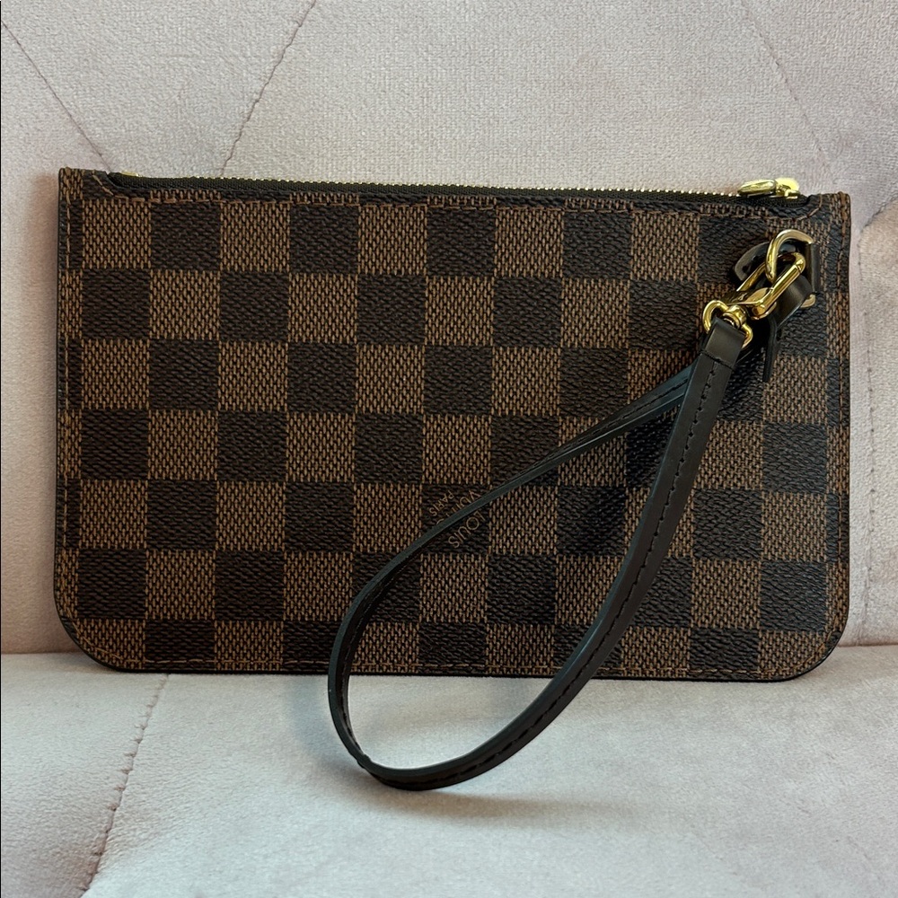 Louis Vuitton Damier Ebene Pochette Wristlet LV Accessory Pouch Made in France